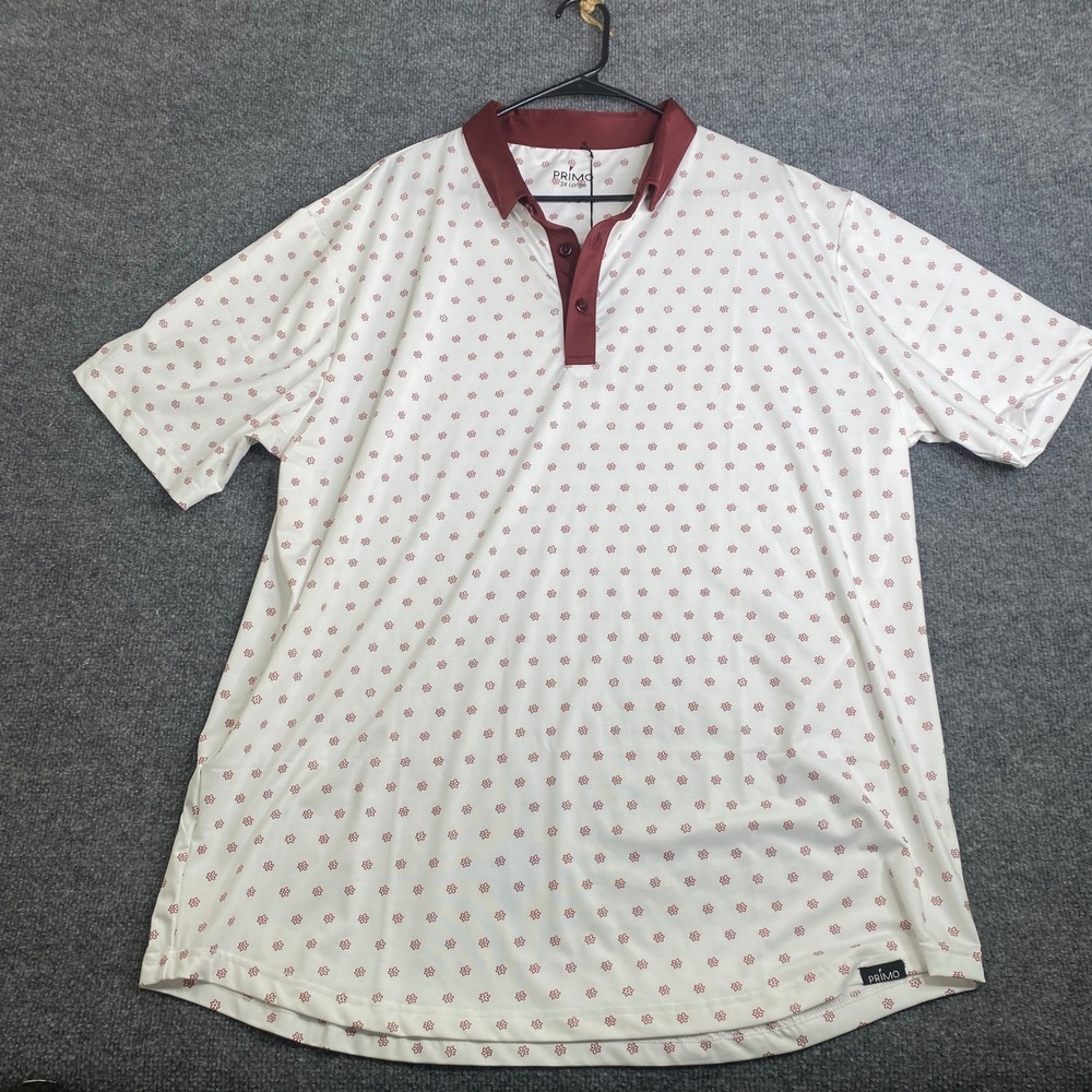 Primo Classic Polo Mens 3XL White Maroon Daisy Floral Golf Shirt New With Tags